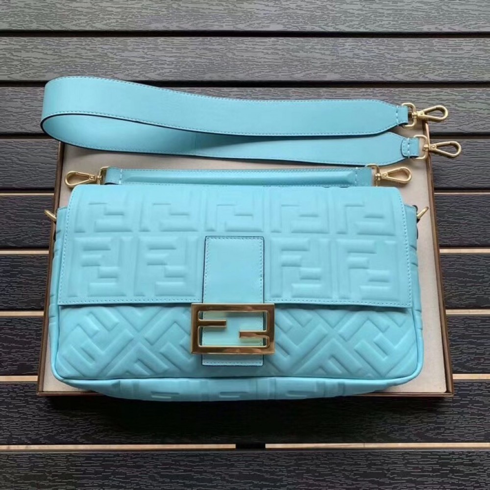 Fendi Pale Blue FF Motif Large Baguette Bag LDBS241213