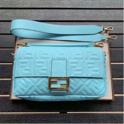 Fendi Pale Blue FF Motif Large Baguette Bag LDBS241213