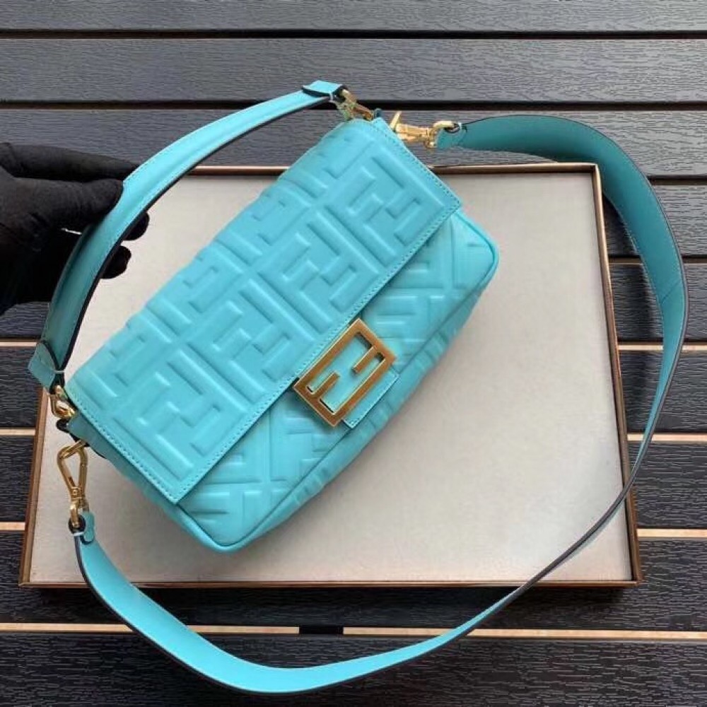 Fendi Pale Blue FF Motif Medium Baguette Bag LDBS241214