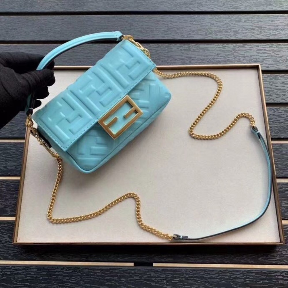 Fendi Pale Blue FF Motif Mini Baguette Bag LDBS241215