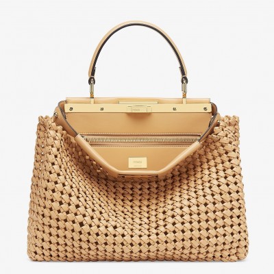 Fendi Peekaboo Medium Bag In Beige Interlace Leather LDBS241233