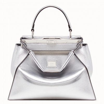 Fendi Peekaboo Medium Bag In Silver Metallic Lambskin LDBS241236