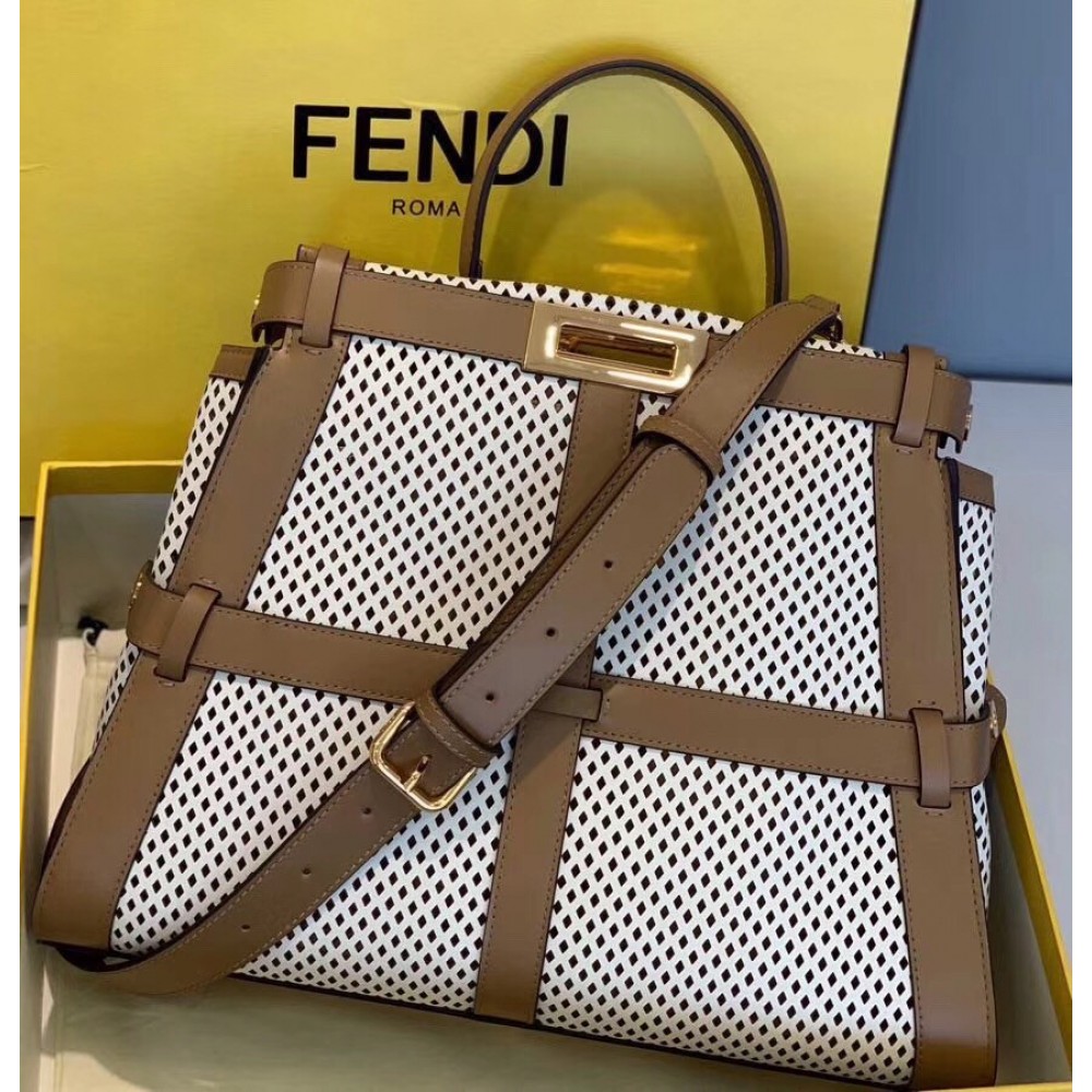 Fendi Peekaboo Medium Bag In White Perforated Calf Leather LDBS241237