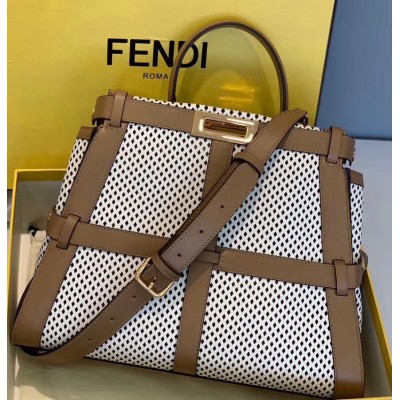 Fendi Peekaboo Medium Bag In White Perforated Calf Leather LDBS241237