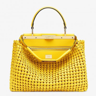 Fendi Peekaboo Medium Bag In Yellow Interlace Leather LDBS241238