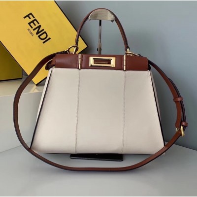 Fendi Peekaboo Medium White Bag With Tan Handle LDBS241239