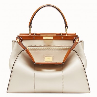 Fendi Peekaboo Medium White Bag With Tan Handle LDBS241239