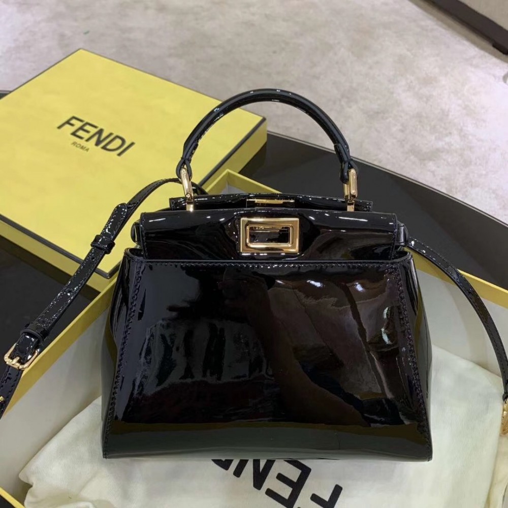 Fendi Peekaboo Mini Bag In Black Patent Calfskin LDBS241241