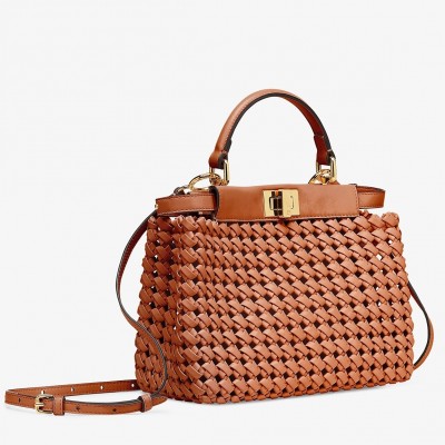 Fendi Peekaboo Mini Bag In Brown Interlace Leather LDBS241242