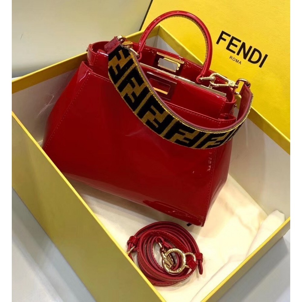 Fendi Peekaboo Mini Bag In Red Patent Calfskin LDBS241247