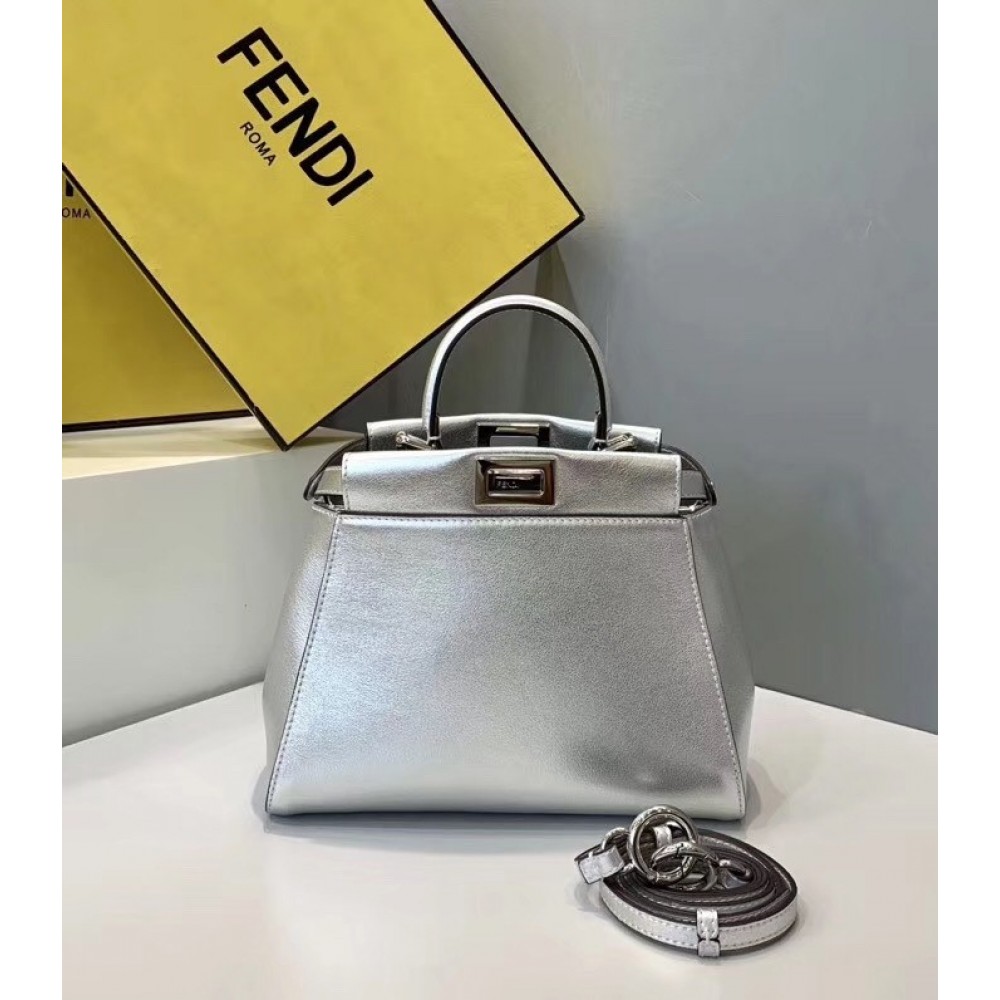 Fendi Peekaboo Mini Bag In Silver Metallic Lambskin LDBS241249