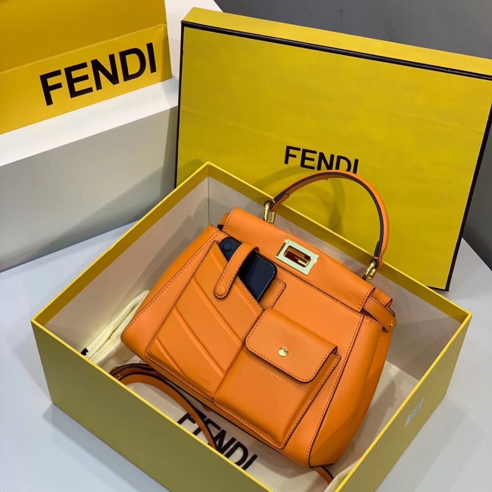 Fendi Peekaboo Mini Pocket Bag In Orange Calfskin LDBS241251