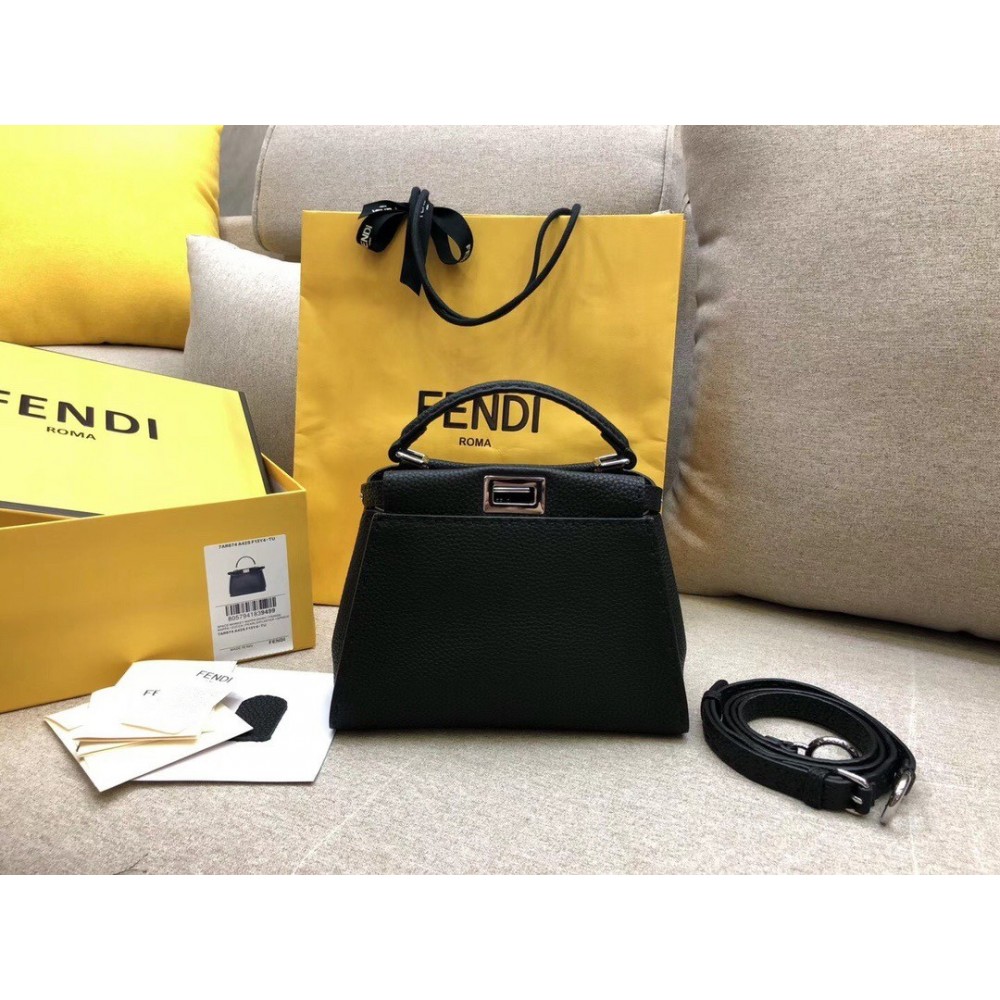 Fendi Peekaboo Mini Selleria Bag In Black Cuoio Romano Leather LDBS241252