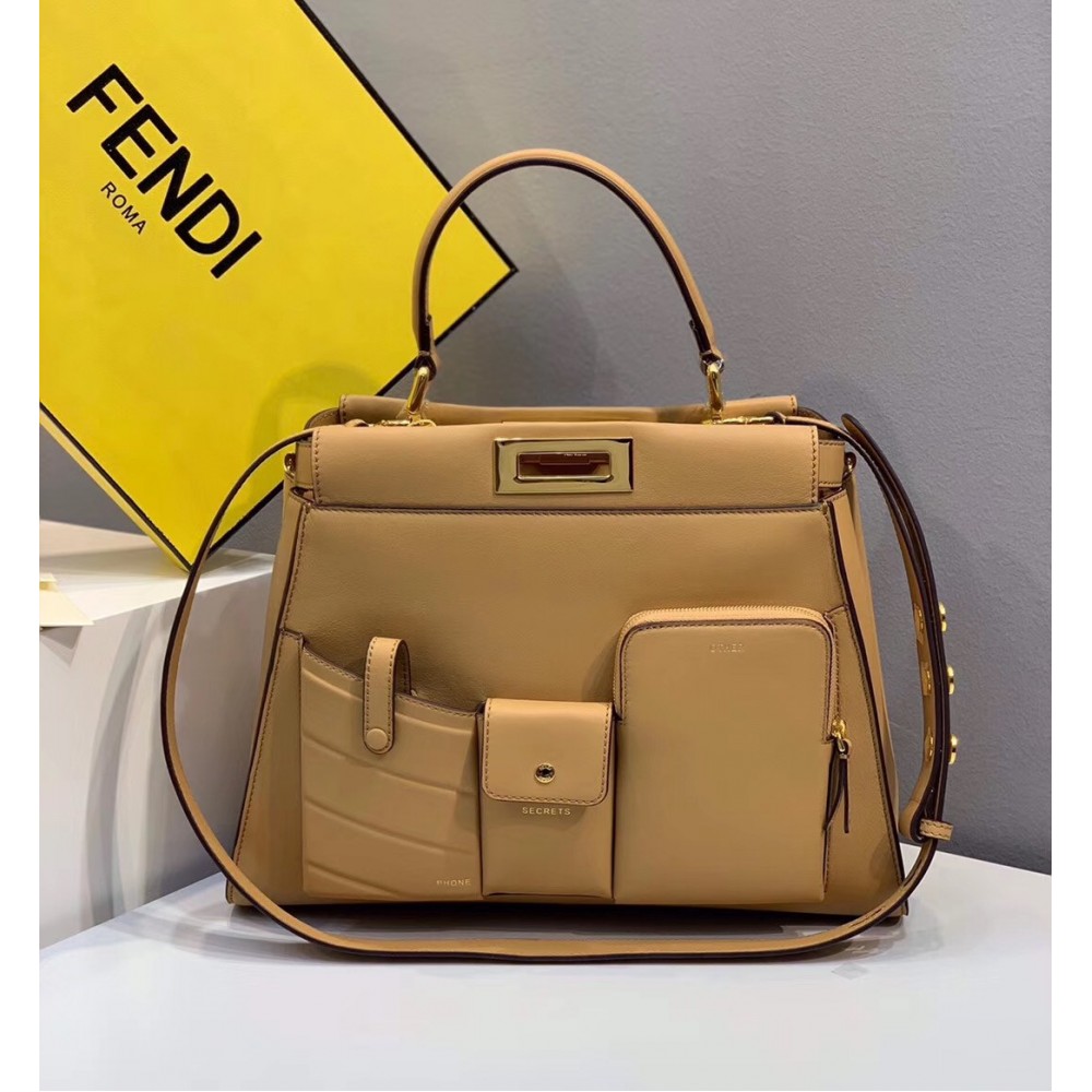 Fendi Peekaboo Pocket Medium Bag In Beige Calfskin LDBS241254