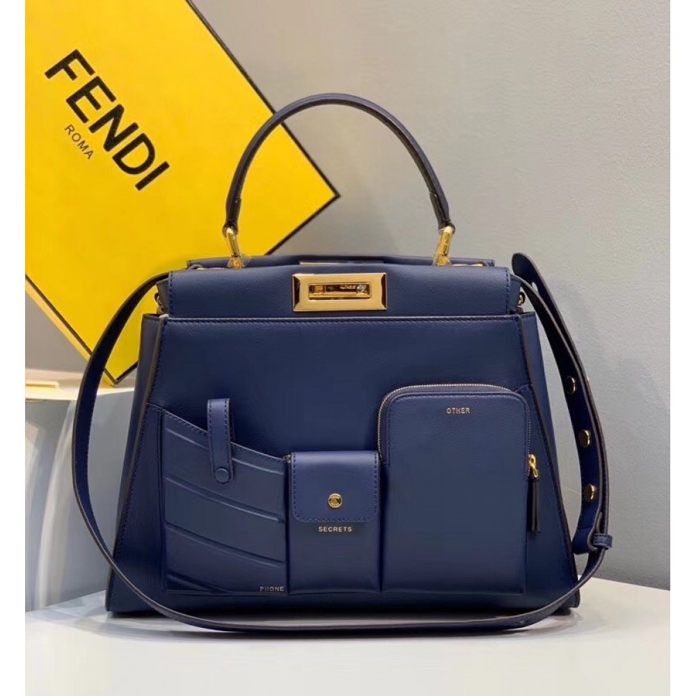 Fendi Peekaboo Pocket Medium Bag In Blue Calfskin LDBS241255