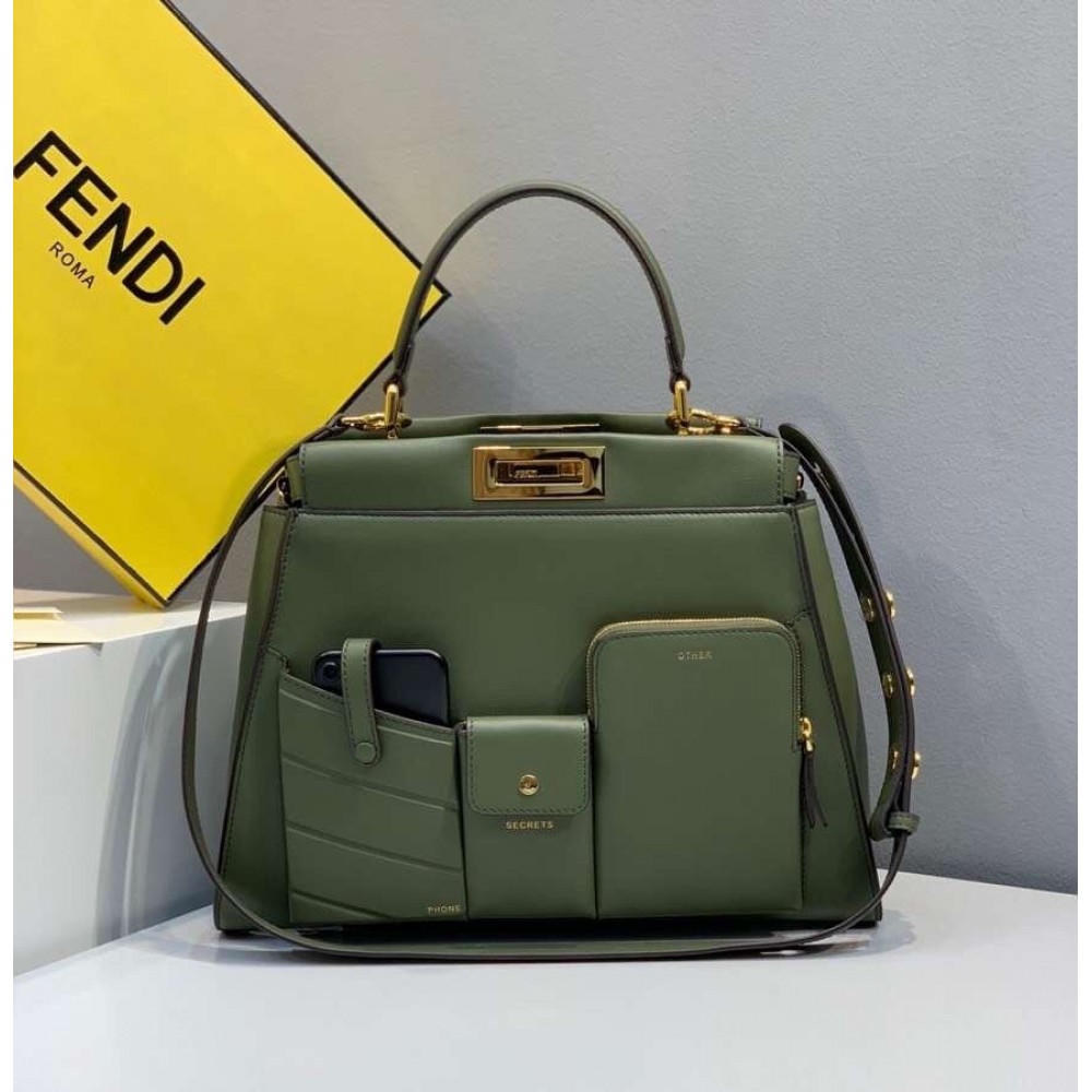 Fendi Peekaboo Pocket Medium Bag In Green Calfskin LDBS241256