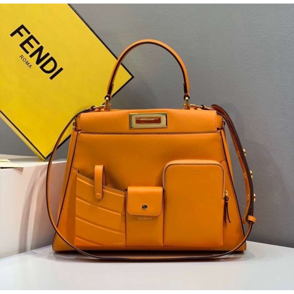 Fendi Peekaboo Pocket Medium Bag In Orange Calfskin LDBS241257