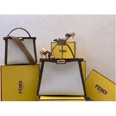 Fendi Peekaboo X Lite Large Bag In White Perforated Leather LDBS241258