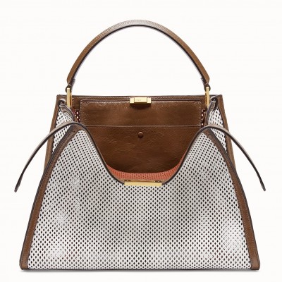 Fendi Peekaboo X Lite Large Bag In White Perforated Leather LDBS241258