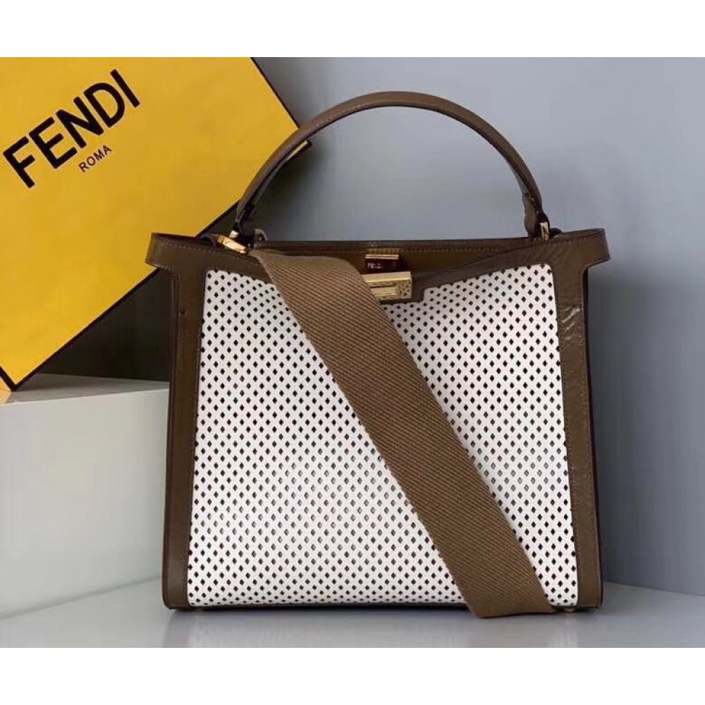 Fendi Peekaboo X Lite Medium Bag In White Perforated Leather LDBS241260