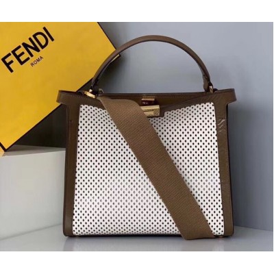 Fendi Peekaboo X Lite Medium Bag In White Perforated Leather LDBS241260