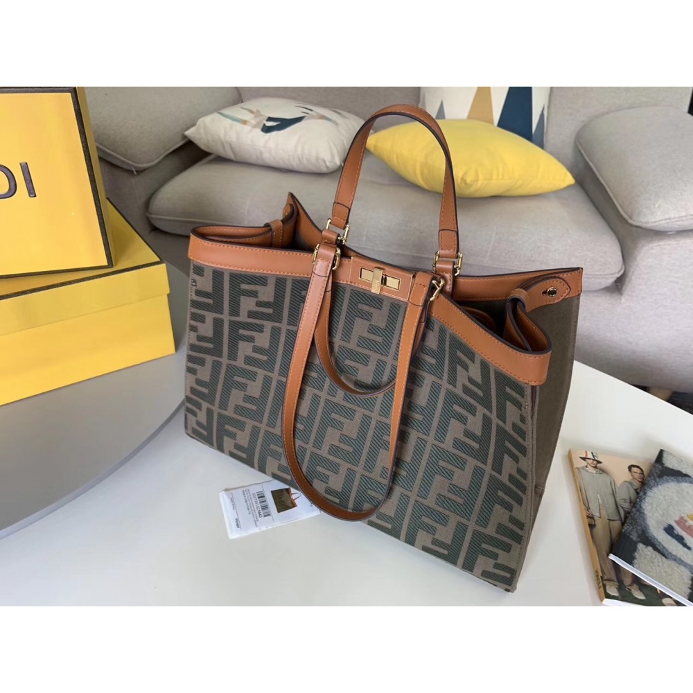 Fendi Peekaboo X Tote In Green Canvas with FF Motif LDBS241267