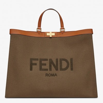 Fendi Peekaboo X-Tote Large Shopper In Green Canvas LDBS241268