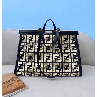 Fendi Peekaboo X-Tote Shopper In Black FF Raffia LDBS241269