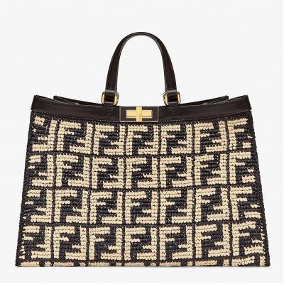 Fendi Peekaboo X-Tote Shopper In Black FF Raffia LDBS241269