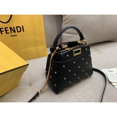 Fendi Peekaboo XS Bag With Star Studs In Black Nappa Leather LDBS241262