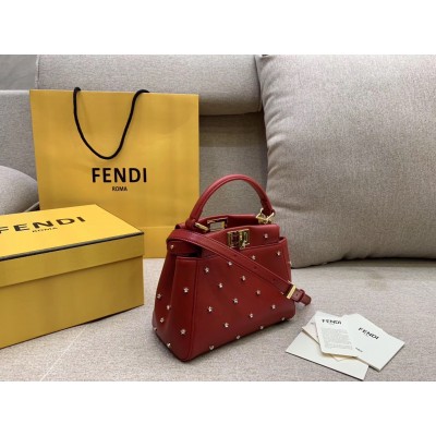 Fendi Peekaboo XS Bag With Star Studs In Red Nappa Leather LDBS241264