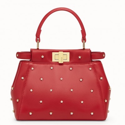 Fendi Peekaboo XS Bag With Star Studs In Red Nappa Leather LDBS241264