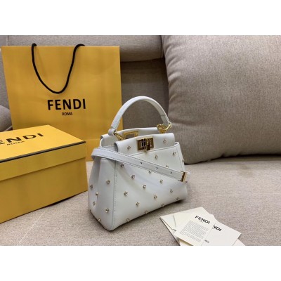 Fendi Peekaboo XS Bag With Star Studs In White Nappa Leather LDBS241265