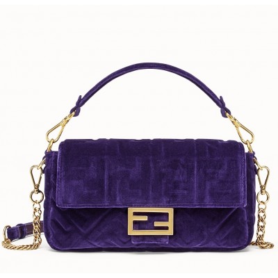 Fendi Purple Velvet FF Motif Medium Baguette Bag LDBS241277