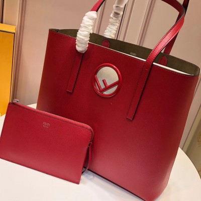 Fendi Red Leather Logo Shopper Bag LDBS241280