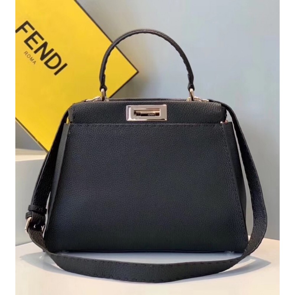 Fendi Selleria Peekaboo Medium Bag In Black Roman Leather LDBS241286