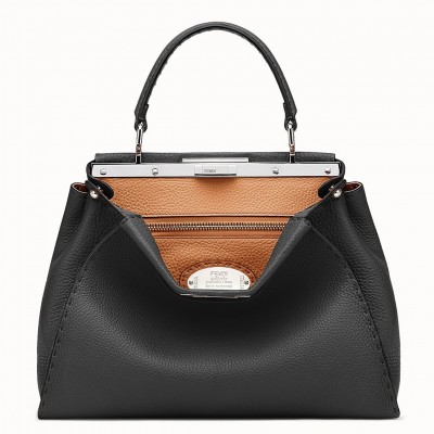 Fendi Selleria Peekaboo Medium Bag In Black Roman Leather LDBS241286