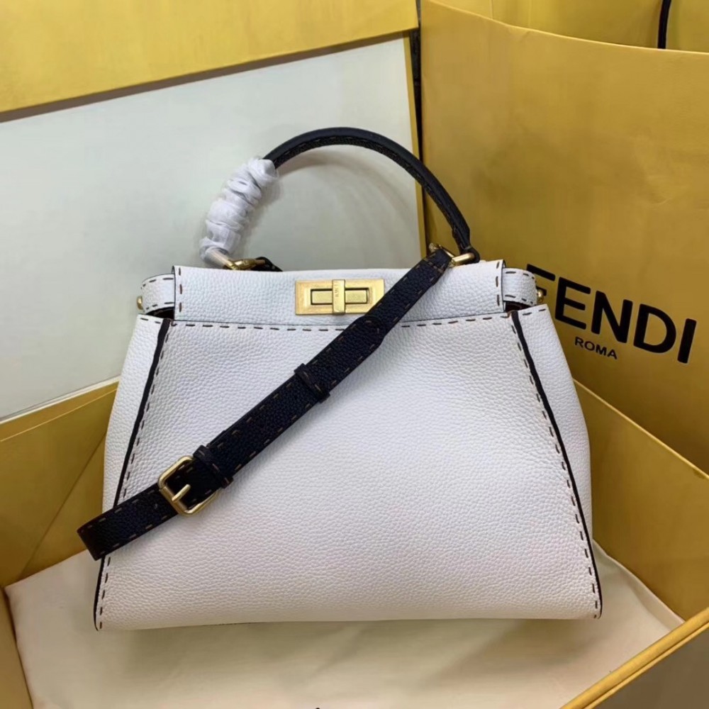 Fendi Selleria Peekaboo Medium Bag In White Roman Leather LDBS241288