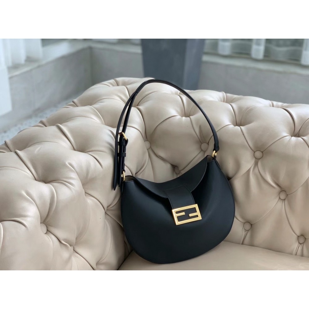 Fendi Small Croissant Hobo Bag In Black Leather LDBS241290