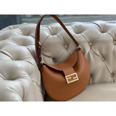 Fendi Small Croissant Hobo Bag In Brown Leather LDBS241291