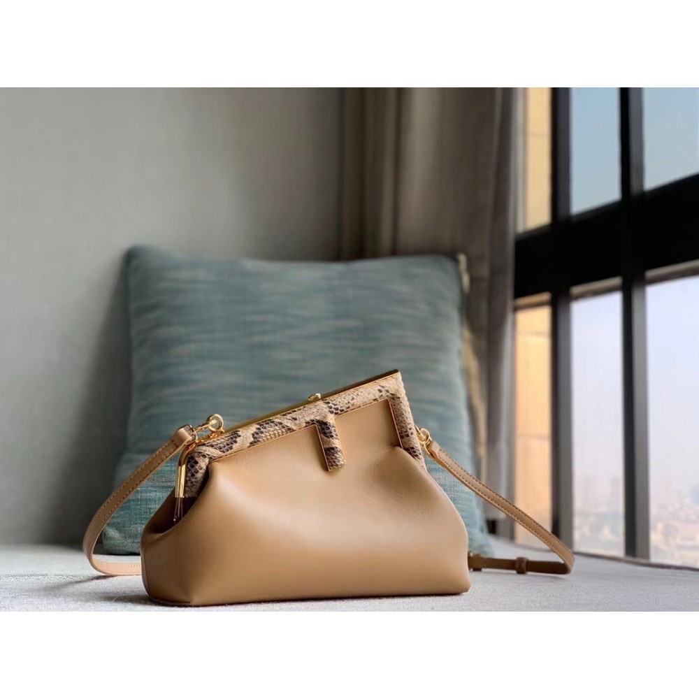 Fendi Small First Bag In Camel Leather with Python F LDBS241295