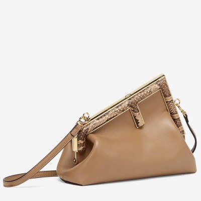 Fendi Small First Bag In Camel Leather with Python F LDBS241295