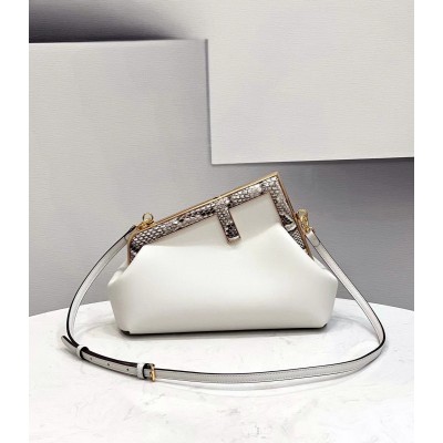 Fendi Small First Bag In White Leather with Python F LDBS241302