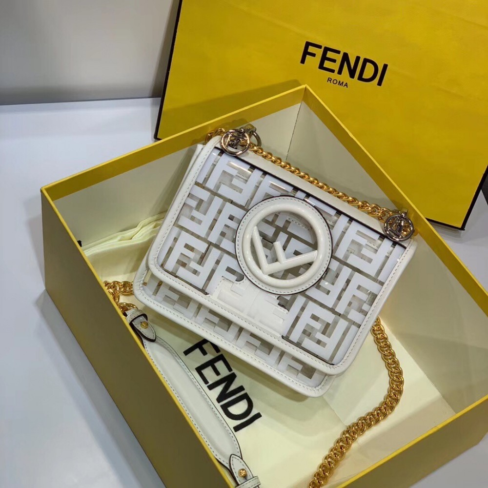 Fendi Small Kan I F Bag In White Transparent PU LDBS241307