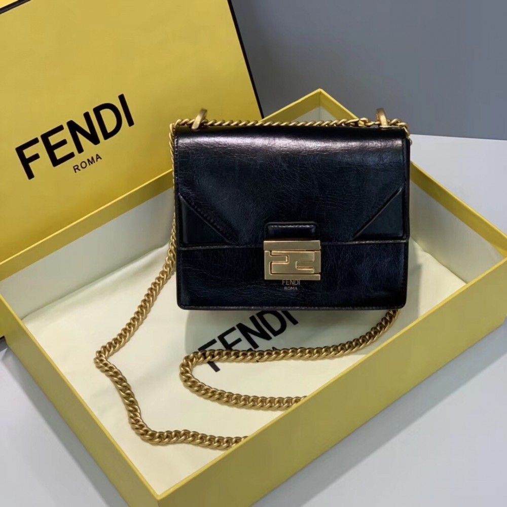 Fendi Small Kan U Bag In Black Glossy Lambskin LDBS241310