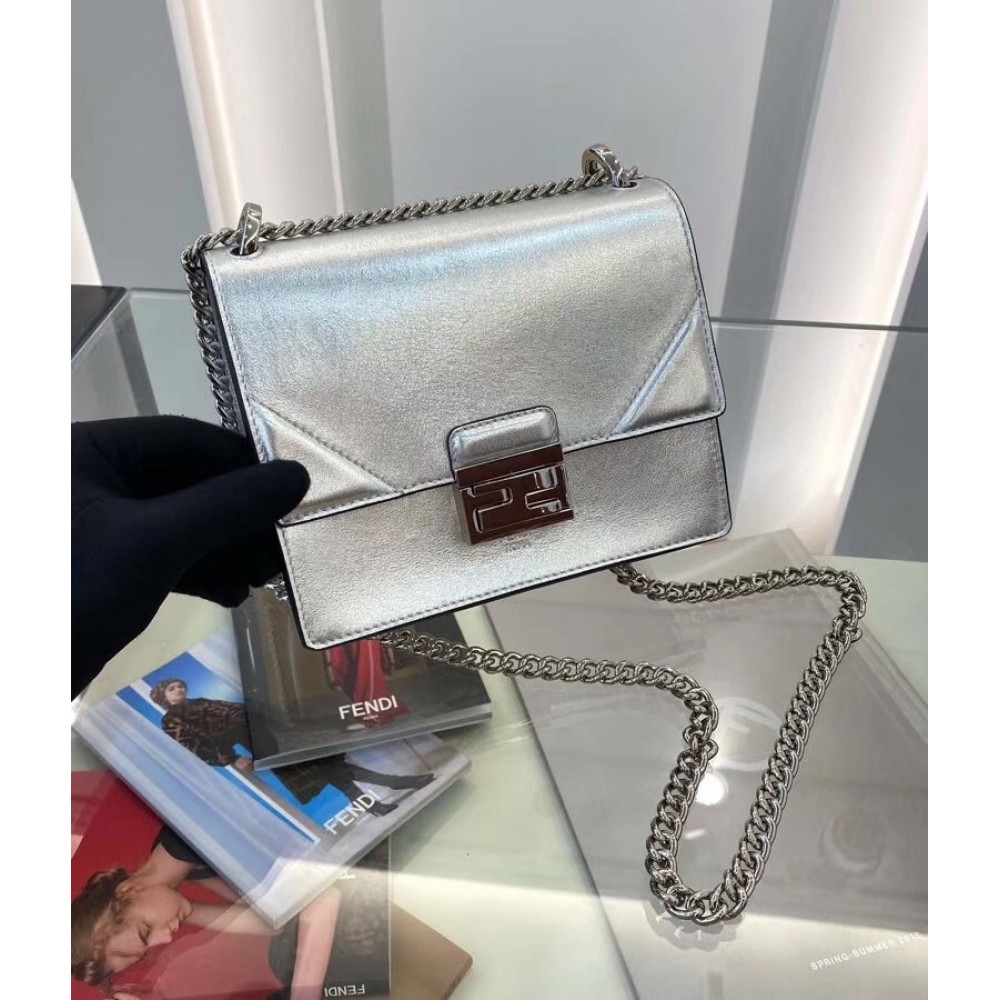 Fendi Small Kan U Bag In Mirror-effect Silver Leather LDBS241313