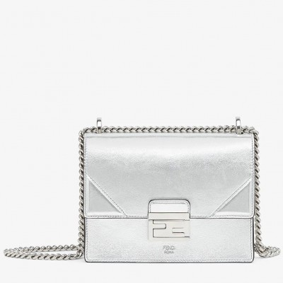 Fendi Small Kan U Bag In Mirror-effect Silver Leather LDBS241313