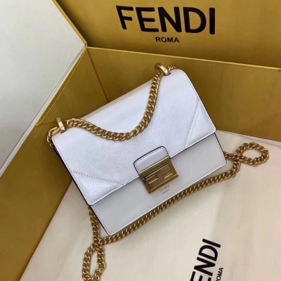 Fendi Small Kan U Bag In White Glossy Lambskin LDBS241316