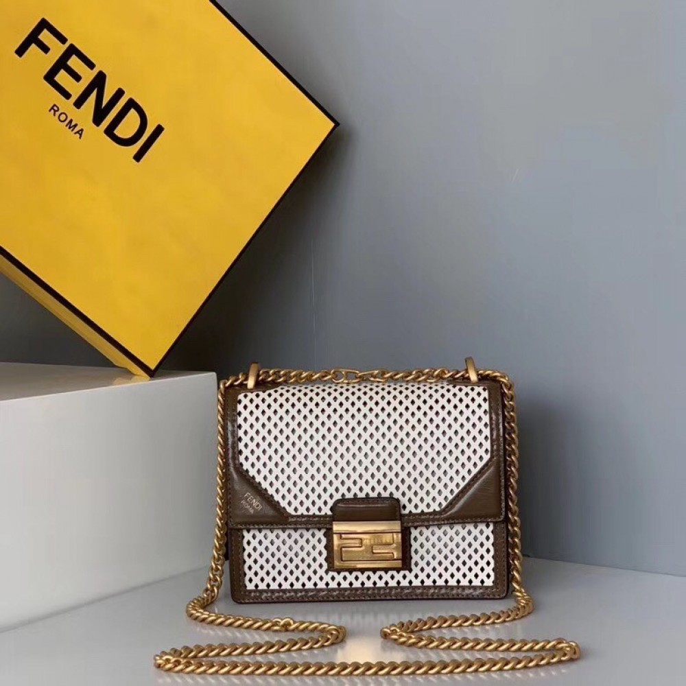 Fendi Small Kan U Bag In White Perforated Calf Leather LDBS241317