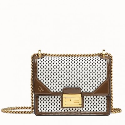 Fendi Small Kan U Bag In White Perforated Calf Leather LDBS241317